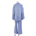 color sólido traje cuello solapa delgada manga larga top pantalones loungewear NSMSY137672