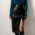 solid color pu leather high waist slit sheath skirt NSSQS137676