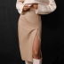 falda de tubo con abertura de cintura alta de cuero de pu de color sólido NSSQS137676