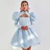 solid color puff sleeve hollow princess dress NSSQS137678