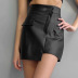 matte PU leather asymmetric high waist short A-line skirt NSSQS137680