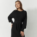 solid color long sleeve round neck waist tie straight dress NSSQS137685