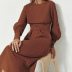 solid color long sleeve round neck waist tie straight dress NSSQS137685