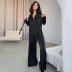 solid color satin long-sleeved shirt and slit pants two-piece set NSSQS137688