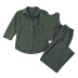 conjunto de salón de tres piezas de camisa y pantalón de algodón y lino de color liso NSSQS137689