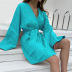 solid color cotton and linen long-sleeved V-neck wrap dress NSSQS137690