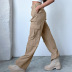 solid color multi-pocket high-waist wide-leg cargo pants NSSQS137691