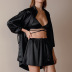 solid color satin shirt camisole shorts three-piece set NSSQS137692