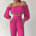 solid color pleated long-sleeved strapless crop top and trousers two-piece set NSSQS137693
