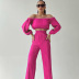 solid color pleated long-sleeved strapless crop top and trousers two-piece set NSSQS137693