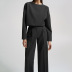 solid color simple wide-leg pants and long-sleeved top two-piece set NSSQS137694