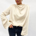 solid color satin drape bell-sleeved loose top multi colors NSSQS137695