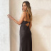 solid color twisted V-neck hollow backless slip dress NSSQS137698