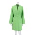 solid color waffle long-sleeved wrap dress NSSQS137699