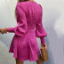 solid color deep V-neck hollow jacquard long sleeve dress NSSQS137700