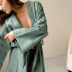 solid color long-sleeved waist tie wrap dress NSSQS137702