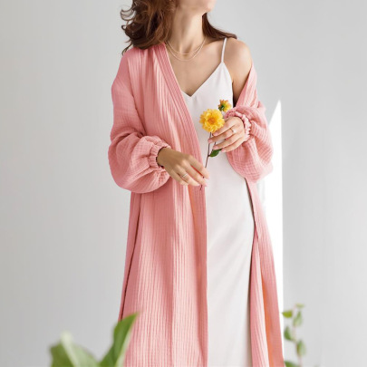 Solid Color Double Crepe Long Sleeve Wrap Dress NSSQS137703