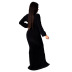 deep V-neck long-sleeved solid color slit fishtail sheath dress NSHBG137719
