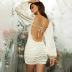 solid color satin pleated long-sleeved backless mini dress NSHBG137724