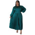 plus size solid color pleated round neck long sleeves long dress NSLNW137734