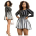 plus size waist and thin long-sleeved round neck striped dress NSLNW137736
