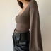 solid color knitted square-neck lantern-sleeved long-sleeved slim top NSAFS137737