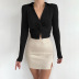 solid color knitted kink lapel button long-sleeved top NSAFS137741