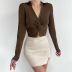 solid color knitted kink lapel button long-sleeved top NSAFS137741