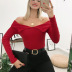 solid color knitted one-shoulder long-sleeved crop top NSAFS137743