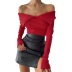 solid color knitted one-shoulder long-sleeved crop top NSAFS137743