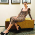 Knitted leopard print square neck fishtail slit slim dress NSAFS137744