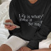 camiseta suelta de manga larga con estampado de letras y cuello redondo de punto NSAFS137746