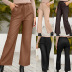 solid color high waist PU loose wide leg trousers NSYBL137753