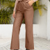 pantalones de pierna ancha sueltos de PU de cintura alta de color sólido NSYBL137753