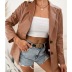 mid-length slim single-breasted solid color PU leather suit jacket NSYBL137755