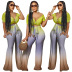 gradient color V-neck short-sleeved crop top and high waist trousers two-piece set NSGMT137761