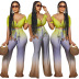 gradient color V-neck short-sleeved crop top and high waist trousers two-piece set NSGMT137761
