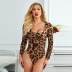 leopard print U-neck long-sleeved one-piece underwear NSQMY137768