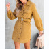 solid color waist belt long sleeve corduroy single-breasted shirt dress NSCXY137773