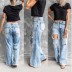 jeans de cintura alta con lavado de pernera ancha y agujeros holgados NSCXY137782