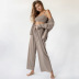 Pijama de tres piezas de punto con tira acanalada de seda helada de color liso NSMSY137794