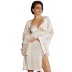 solid color short feather cardigan straps faux silk nightdress set NSMSY137800