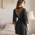 solid color back lace V-neck three-quarter sleeve nightgown NSMSY137801