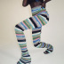 colorful high waist striped knitted full-length trousers NSAFS137813