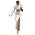 solid color round neck slim crop T-shirt and slit skirt two-piece set NSAFS137815