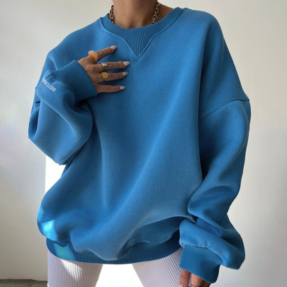 Knitted Round Neck Solid Color Loose Long-sleeved Sweatshirt NSAFS137816