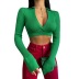 solid color knitted V-neck long-sleeved crop top NSAFS137818