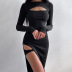 solid color chest hollow slit sheath dress NSAFS137819