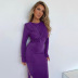 Knitted round neck kink shoulder pad long sleeve slim fishtail long dress NSAFS137825