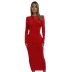 Knitted round neck kink shoulder pad long sleeve slim fishtail long dress NSAFS137825